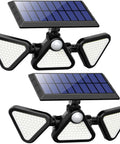 Solar Lights Outdoor Waterproof 180 LED 3 Heads Motion Sensor Flood Lights With 270 Degree Wide Angle For Front Door Yard Garage Wall 2 Pack