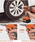 Cordless 1/2-Inch Impact Wrench With 21V Battery, 442 Ft-Lbs Max Torque, 3200 RPM used on car lug nut with pressure settings