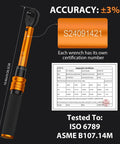 Pro Grade Quarter Inch Torque Wrench Kit With 72 Tooth Click Type 30 To 220 Inch Pound Range Dual Scale Newton Meter And Inch Pound MTB Bike Maintenance Set For Precise Smooth Adjustments On Road Mountain And Trail Bikes 33 Pieces, showing certification number and inspection certificate.