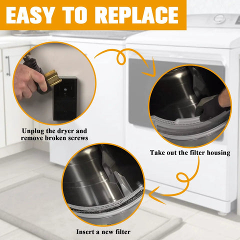 Must Have Dryer Lint Trap Screen Replacement For Samsung Dryers Easy replacement steps illustrated in three images
