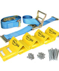 Wheel Chock Tie Down Kit For ATV UTV And Trailers, Heavy Duty E Track System With 2x8ft Ratchet Straps, 4 Powder Coated Wheel Chocks, 24 Galvanized Bolts