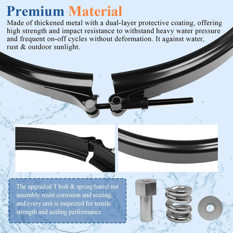 Close-up of Tension Control Clamp Ring Kit For Pool And Spa Filter Easy Install Durable Clamp Ring components against water backdrop.