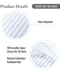 Product details of Coastal Throw Pillow Cover With Scalloped Edge, Water Repellent 20x20 Inches, Baby Blue Stripes, Indoor Outdoor Cushion Cover