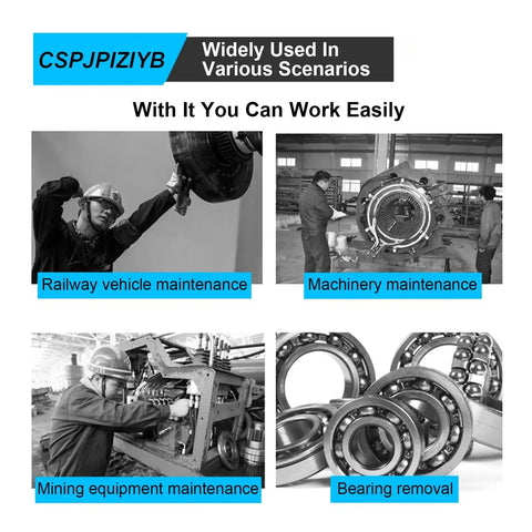 Heavy Duty Hydraulic Bearing Puller Featuring Swappable Two Or Three Jaw Configurations For Cracking Off Stubborn Wheel Hubs Brake Rotors And Drive Axle Gears Without Breaking A Sweat Or Losing Your Cool used in railway and machinery maintenance.