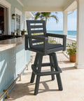 Outdoor HDPE Swivel Bar Stool 360 Degree Rotation Bar Height Ladderback Chair For Patio Deck And Poolside, Slate Gray
