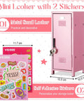 Fresh Pink Metal Mini Locker With Secure Lock And Keys Compact Desktop Organizer For Home Office Decor Steel Storage Unit dimensions and stickers.