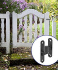 Premium Heavy Duty 304 Stainless Steel Gate Hinges 2 Pack Wall Mounted Rust Resistant Surface Mount Hardware For Fences Barns And Garage Doors No Sweat Setup on white garden gate.