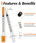 Bulk 100 Pack 1 mL Lab Syringes With 27 Gauge One Half Inch Needles, Individually Sealed For Sterile Use, No Fuss Dosing, Clear Measurement Scale For Precise Dosing, Leak Proof Plunger Design, Great For Labs, Demos, Small Projects, 1 mL syringe with clear scale and leak-proof plunger