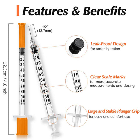 Bulk 100 Pack 1 mL Lab Syringes With 27 Gauge One Half Inch Needles, Individually Sealed For Sterile Use, No Fuss Dosing, Clear Measurement Scale For Precise Dosing, Leak Proof Plunger Design, Great For Labs, Demos, Small Projects, 1 mL syringe with clear scale and leak-proof plunger