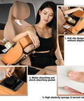 5 In 1 Armrest Cushion Organizer For Sedans With Side Storage Pockets Cup Holder Tissue Box Slot Phone Slot And Interior Car Organizer Black displayed in use in sedan