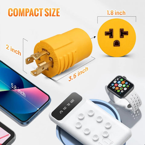 Game Changer Generator Power Adapter Converts Live 30 Amp Nema L14 30 Inlet Straight To Simple 20A Wall Sockets with compact design.