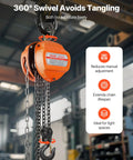VEVOR hand chain hoist, orange, 3-ton capacity with galvanized chain and hook