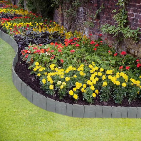 24 Foot Stone Look Landscape Edging Kit With 30 Panels And 30 Anchoring Spikes, 4 Inch Tall Garden Border Fence in flower bed