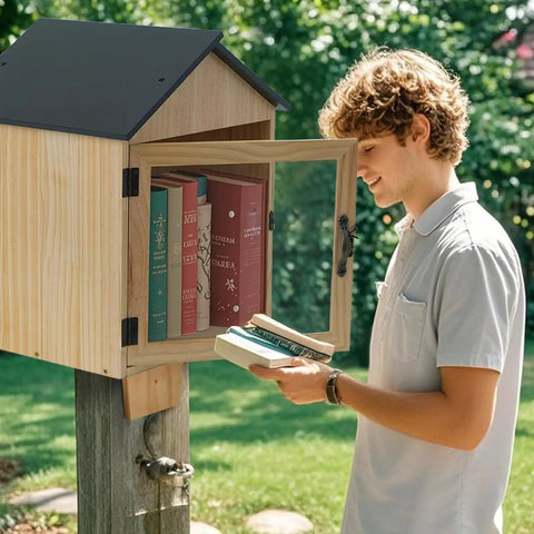 Outdoor Wooden Little Library Box For DIY Book Exchange In Neighborhoods And Schools Sturdy Pine Wood Literature Box