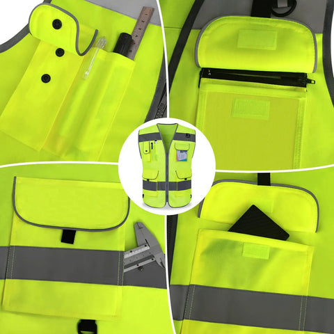 High Visibility Safety Vest For Men And Women With 9 Pockets, Reflective Strips For 360 Degree Night Visibility, ANSI ISEA Approved