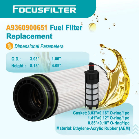 OEM Grade Diesel Fuel Filter Kit For Detroit Diesel And Freightliner DD8 Series 2021 M2 108SD 114SD Pack Of 6 Replace A9360920605 A9360920201 Cross Reference PU 8025 PU 4001, filter dimensions and components
