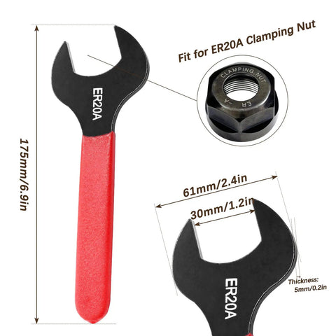Collet Chuck Wrench For ER20A Lathe Clamping Nut 30mm Spanner Tool Pro Grade showing dimensions and fit for ER20A clamping nut
