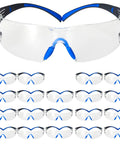 SecureFit 400 Safety Glasses With Anti Fog Scotchgard Clear Lenses Blue Gray Frame Pack Of 20 with Flexible Temples for All Day Comfort
