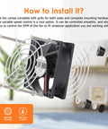 Keep Your Rig Chill With This 80Mm Adjustable Computer Cooling Fan Featuring Multi Voltage Ac Plug And Quick Twist Control Knob For Gaming PCs Modems Cabinets Terrariums And Greenhouses installation image showcasing fan, grill, and hardware.