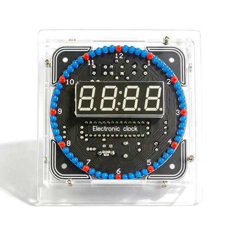 60s Clock DIY Kit for Soldering Practice, Digital Clock With Transparent Case and Power Cable, Alarm, Temperature display
