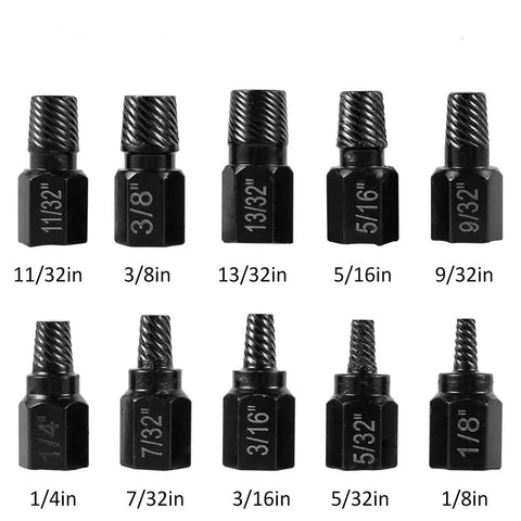 Get Your Hands On This Badass 10 Piece Screw Extractor Kit Made From Durable Alloy Steel To Easily Remove Damaged Bolts And Save Your Daily Grind With These Easy Out Drill Bits. 10-piece alloy steel screw extractor bits, sizes 11/32in to 1/8in