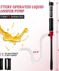 Skip The Grunt Work With This Smooth Battery Operated Electric Liquid Transfer Pump That Moves Gas Coolant And Solvents Like A Dream For Easy Outdoor Or Shop Fluid Handling Today, with specifications showing dimensions and battery requirements.