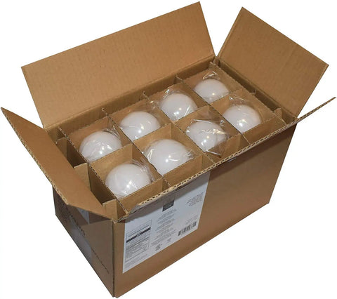 Open box of A19 LED Light Bulb 12W Easy Fit Equal To 75W 3000K Warm White Instant Brightness Non Dimmable 10000 Hour Lifetime 16 Pack