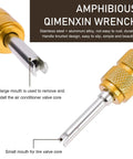 Complete 16 Piece Air Conditioning Valve Core Kit With Caps, Valve Stems, And R134A Cores; wrench detail with knurled handle