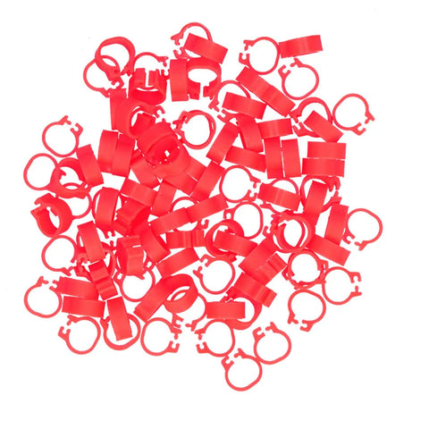 100 Pack 8mm Plastic Bird Leg Bands For Pigeons And Small Birds, No Fuss Clip Reusable Poultry Leg Rings, Red