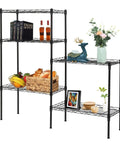 Hassle Free Five Tier Floor Standing Carbon Steel Storage Rack With Heavy Duty Adjustable Wire Shelving Rig and Sturdy Mesh Guardrails in home setting