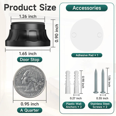 Two Pack Modern Black Door Stoppers For Wall No Drill Adhesive Or Screw Free Mount Textured Aluminum Wall Protectors size chart
