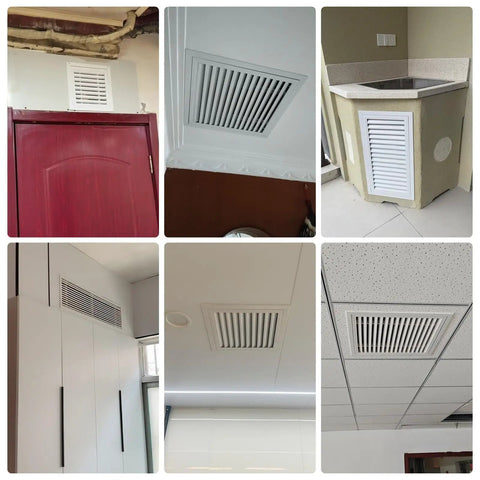 Solid Build Aluminum Louvered Access Panel Door With Built In Filter Grid And No Sweat Hinge Setup For Crisp Drywall Flush And Sweet Breeze Flow Measuring Eighteen By Twenty Four Inches showcased in various installations.