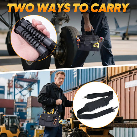 Heavy Duty Tool Bag With Multi Pocket For Pros, Built From 600D Oxford Fabric shown with handle and shoulder strap options
