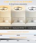 Low Profile Flush Mount Ceiling Fan With Light Remote And App Control Six Speed Reversible And Silent Motor Dimmable LED Lighting From 3000K To 6500K For Living Room Bedroom And Kitchen No Fuss Setup showing warm, natural, and cool white settings in bedroom