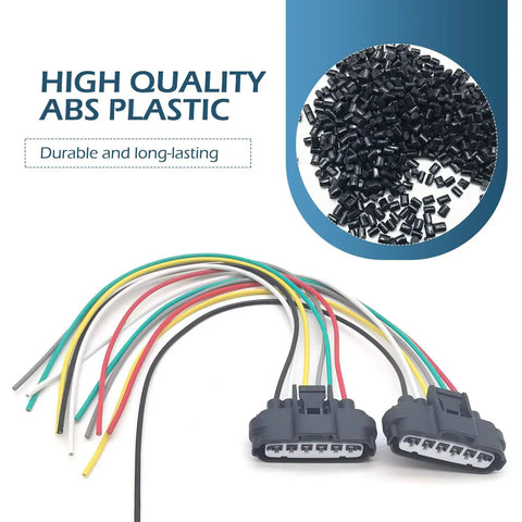 2 Pack Throttle Body Pigtail 6 Pin Plug And Play Throttle Position Sensor Repair Connector Waterproof And Heat Resistant Vehicle Harness Plug Connector Compatible With 9098011858 Black, showing two connectors with colorful wires and ABS plastic material inset.