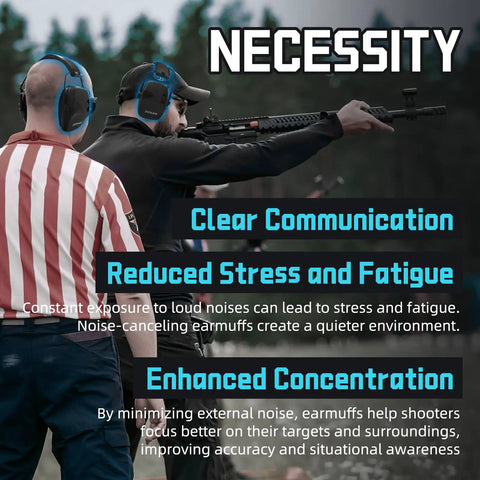 Electronic Ear Protection For Shooting Range With Sound Amplification And Noise Reduction Ear Muffs For Gun Range Active Noise Reduction And 22 dB NRR Comfortable Black Hearing Protection