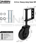 Heavy Duty Spring Loaded Gate Caster With Bearing And 360 Degree Swivel For Wooden Gates Fences And Metal Tube Gates Anti Sag Drag Gate Wheel Kit 200 Lb Capacity Per Pair Durable Black Construction Includes 2 Pcs dimensions and parts