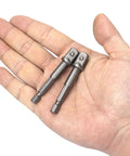 Hand holding Two Pack Three Eighths Inch Square Socket Adapter Bits Set For Hex Impact Driver Power Bits and Extension Socket Drivers