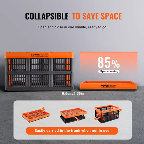 Collapsible 45L Storage Crates Set of 3 With Handles, folded and stacked for easy space saving at 6.5cm height
