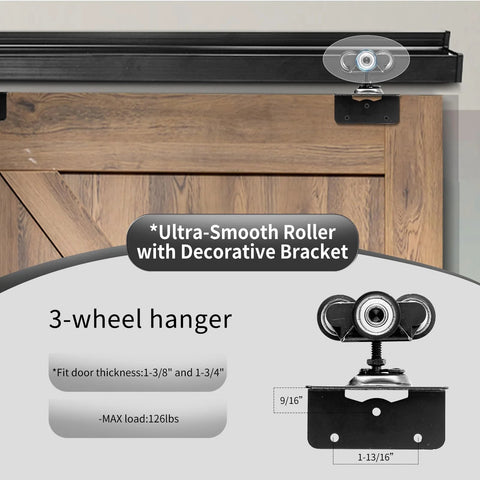 Interior Box Rail Sliding Door Hardware Kit for Wood Doors Wall Mount Aluminum Alloy Track System with Decorative Bracket
