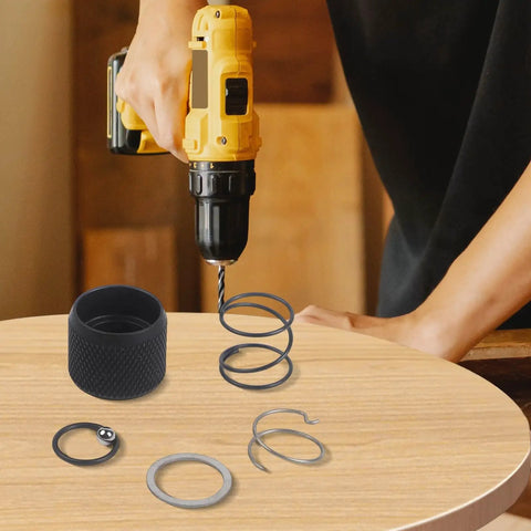 Bit Holder Chuck Repair Kit For Impact Drivers Pro Grade with components, drill, and workbench in use