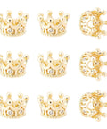 Golden Crown Beads Set 11x7mm Large Hole Crystal Cubic Zirconia Pave King Crown Charms for bracelets and necklaces