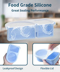 Five Pack Silicone Snack Containers With Two Compartments And Lids 8 Oz Capacity Rainbow Set shown leakproof with flexible lid