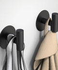 Self-Adhesive Rust-Resistant Stainless Steel Coat Hooks Heavy-Duty No-Drill Wall Hangers for Towels Robes Coats Hats Black 2 Pack