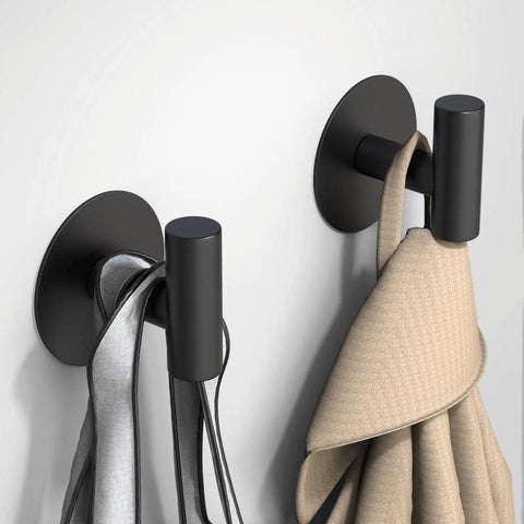 Self-Adhesive Rust-Resistant Stainless Steel Coat Hooks Heavy-Duty No-Drill Wall Hangers for Towels Robes Coats Hats Black 2 Pack