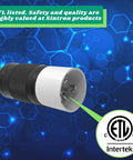 Badass 50 Amp Generator Plug Nema SS2-50P Four Pin Straight Blade Twist Locking Connector with ETL approval on blue background.