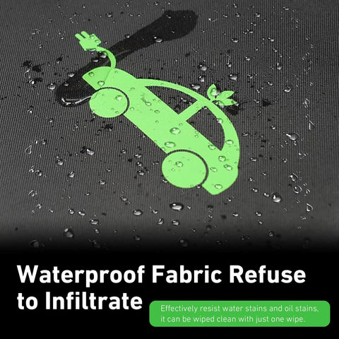 Keep Your Ride Tight And Dry With This Heavy Duty Waterproof Ev Charging Cable Storage Bag And Portable Cord Organizer; waterproof fabric with green car graphic.