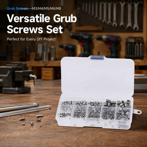 High Grade Stainless Steel Grub Screws With Hex Socket And Cone Point, M3 Through M8 Metric Machine Fasteners In Tough Storage Box, Straight Shot For Precision Instrument Repair And Tight Assembly