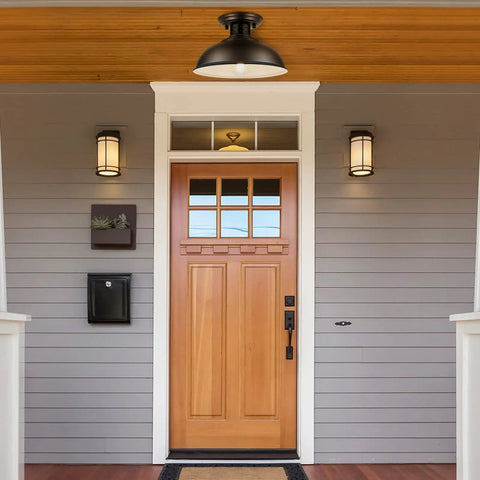 Entrance with 2 Pack Industrial Semi Flush Mount Ceiling Lights In Rustic Black Metal Finish, Vintage Farmhouse Vibes