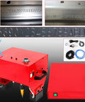 Heavy Duty Portable Dot Peen Engraver With Rotary Function For Deep Metal Marking And Vin Code Etching Built Tough Job Site Ready showing red engraving machine and marked metal.